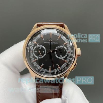Swiss 7750 Copy Vacheron Constantin Patrimony Black Dial Rose Gold Case Watch 